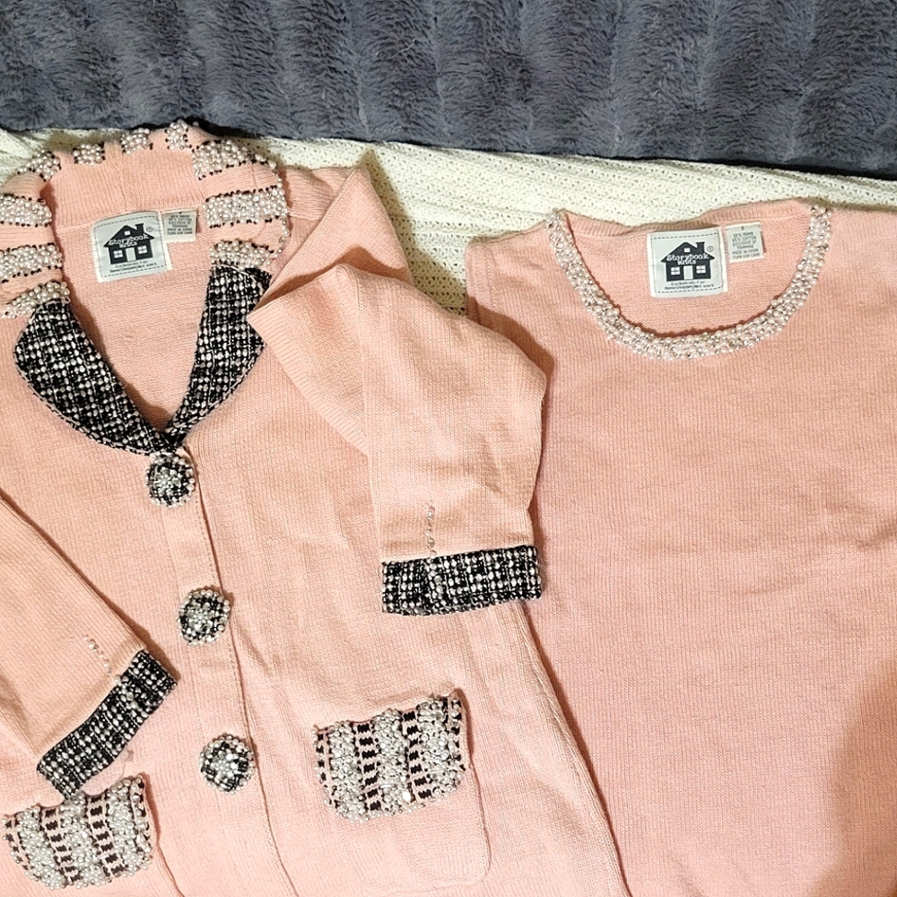 Storybook Knits, Pink, Beaded Accents, Knit Layered Set, Size Sm